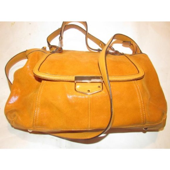 B Makowsky 2-Way Orange Textured And Smooth Leather Satchel Purse - Picture 6 of 12